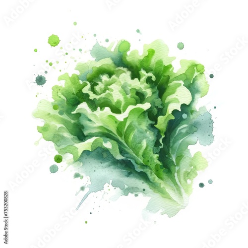 Watercolour Lettuce. Abstract Watercolor Blot in Form of Lettuce. Hand drawn style vegetable watercolour composition on white background. Great for packing or product design
