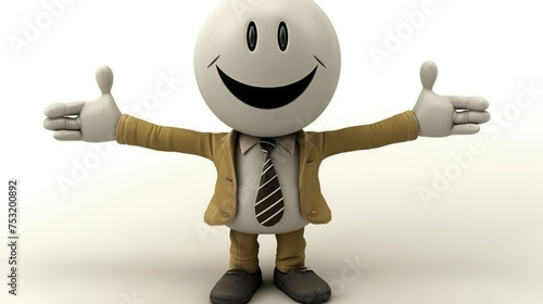 3d cartoon businessman in a suit with a round head smiling with his arms outstretched, welcome to the team