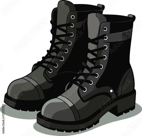 pair of military black boots vector illustration