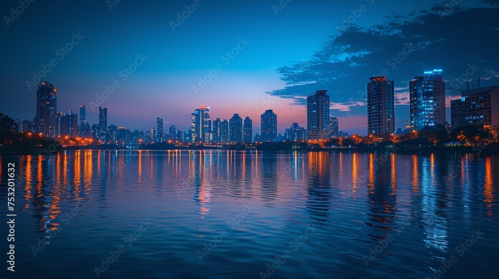 City Illuminated by Water at Night