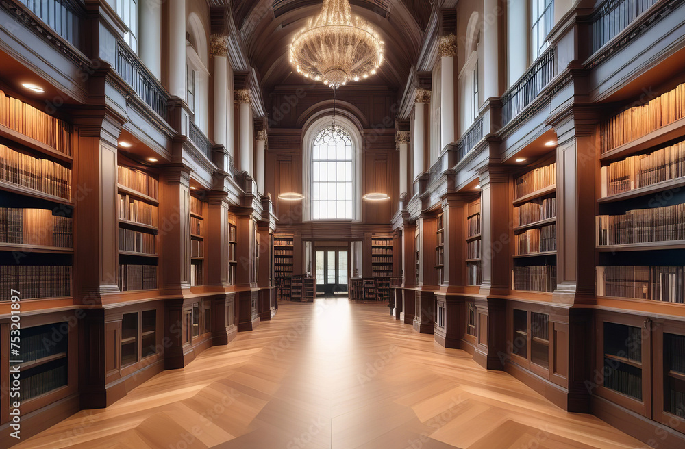Fototapeta premium Knowledge is power. Large vintage library full of books