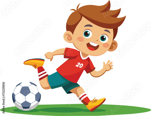 child playing soccer vector illustration,little kid play football vector illustration