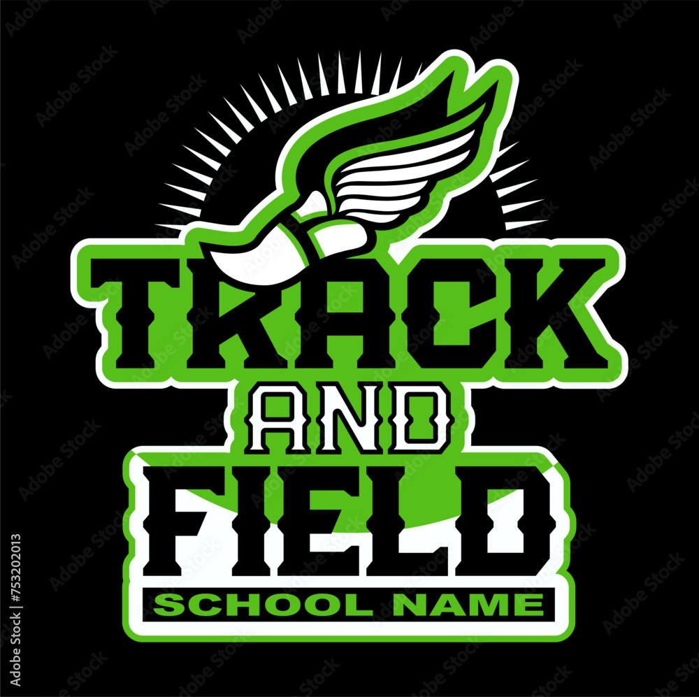 Fototapeta premium track and field team design with winged foot for school, college or league sports