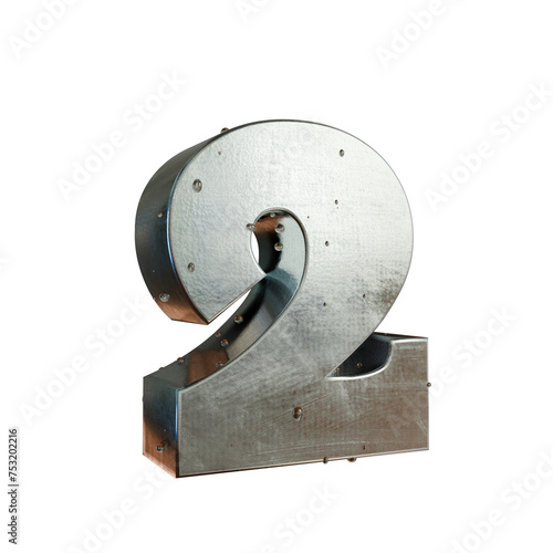 Metal '2' Cutout Number, Adorned with Water Droplets - Rough Steel