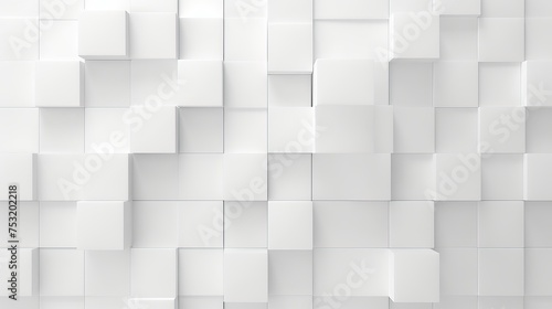 An abstract white modern architecture background features white cubes adorning the wall, creating a visually striking composition.