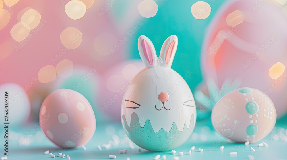 Fashionable Easter vibes. Photo of a rabbit and an egg Fashionable Easter vibes. Photo of a rabbit and an egg