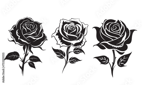 set of rose flowers silhouette, vector illustration on white background