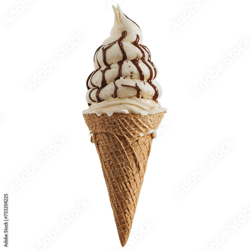 A white cream ice cream with chocolate tail, isolated on a transparent background in PNG format. Overlay graphic resource for use in image editing. Isolated design element on transparent bac photo