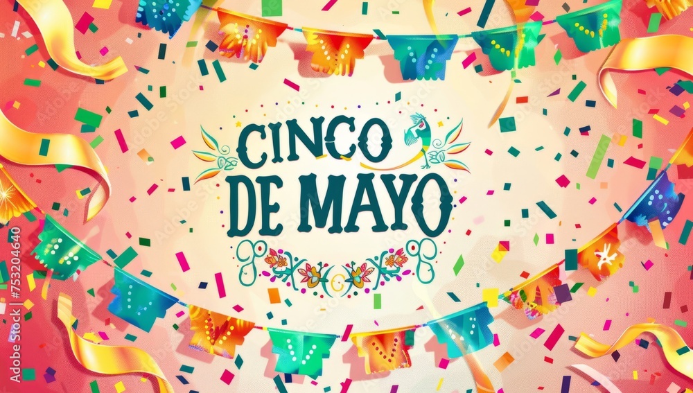 CINCO DE MAYO banner with colorful flags Generative AI CINCO DE MAYO banner with colorful flags Generative AI