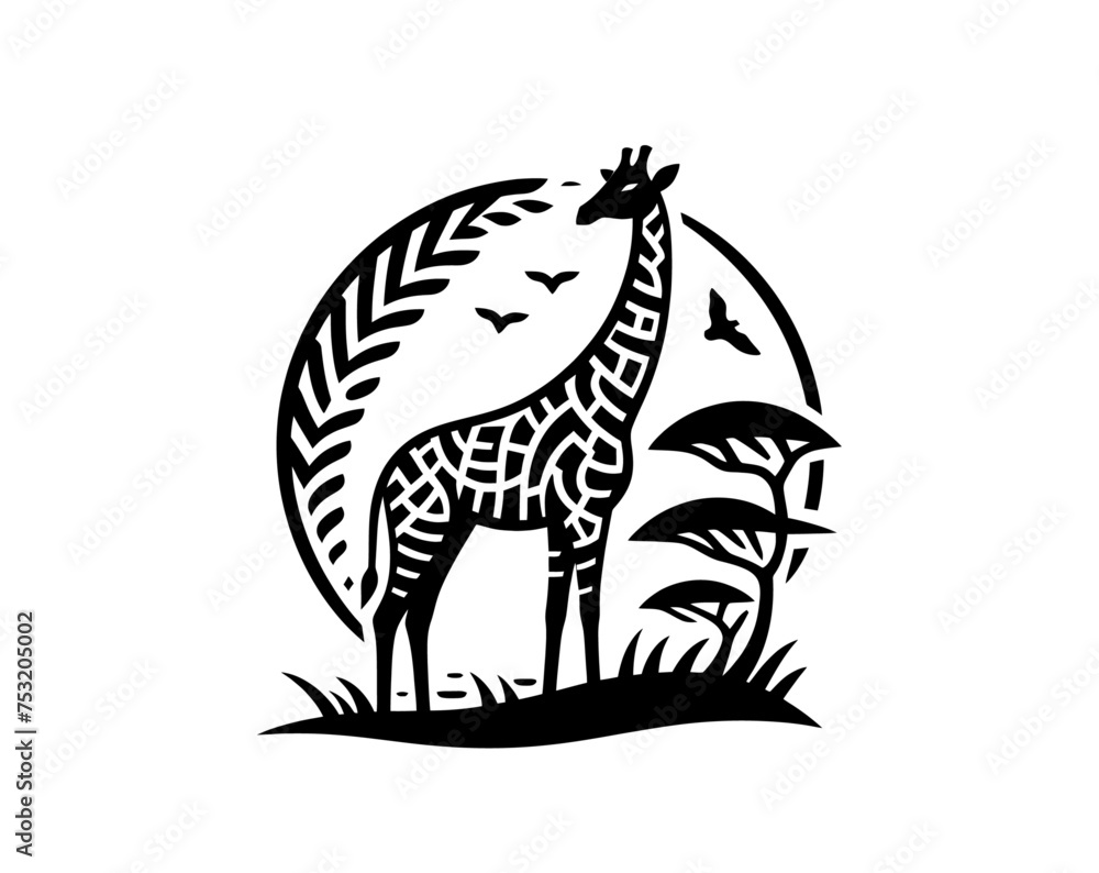 Fototapeta premium Giraffe monochrome isolated vector emblem illustration