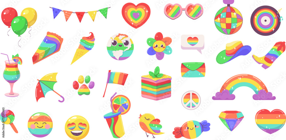 Big set of design elements for Pride Day, Pride Month, and the June Parade. Vector Rainbow LGBTQ Icons Big set of design elements for Pride Day, Pride Month, and the June Parade. Vector Rainbow LGBTQ Icons