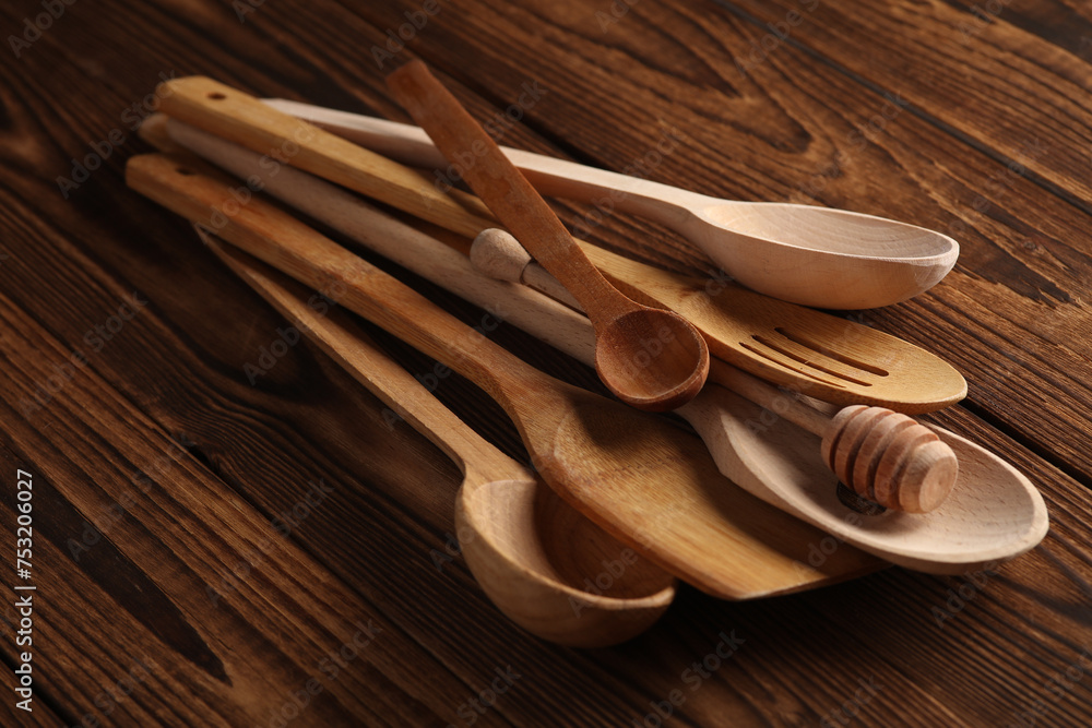Set of wooden spoons on the table. Kitchen utensils Set of wooden spoons on the table. Kitchen utensils