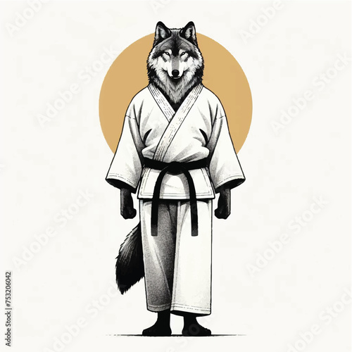 Wolf in kimono training taekwondo and karate  photo