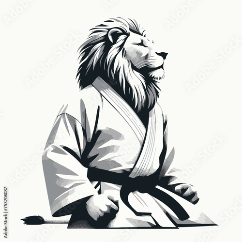 lion head mascot in kimono training taekwondo 
