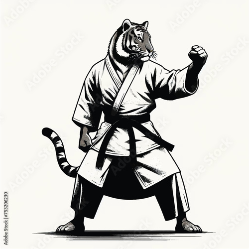 ninja warrior vector, tiger in kimono training taekwondo 
