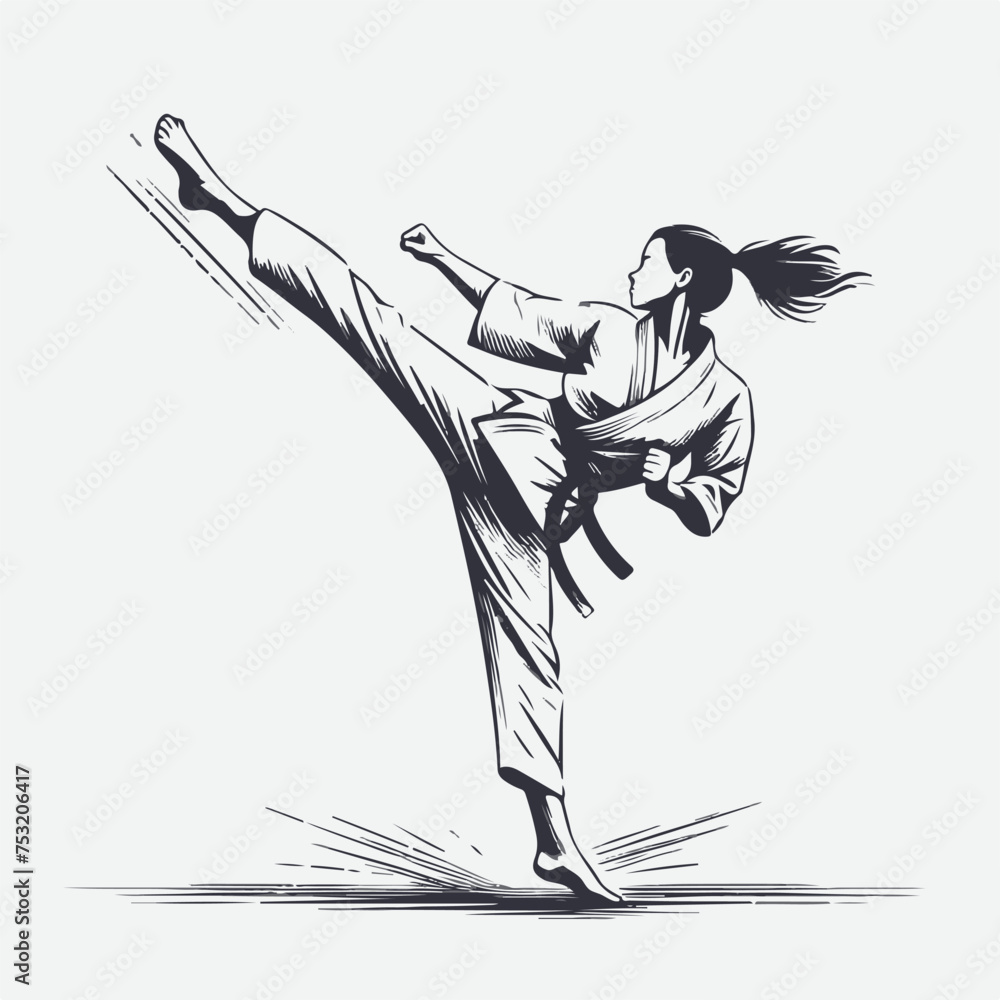 Fototapeta premium silhouette of a person with high kick in kimono 