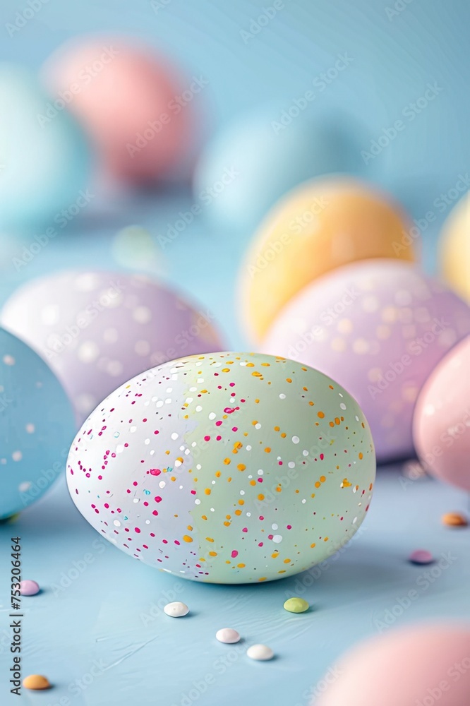 Easter-themed card with colorful solid eggs in light colors, radiating a joyful and celebratory mood. Easter-themed card with colorful solid eggs in light colors, radiating a joyful and celebratory mood.