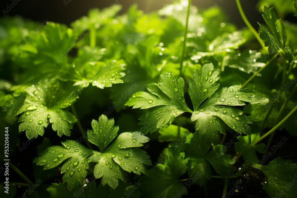Vibrant green parsley leaves in sunlit garden, showcasing freshness and natural beauty. Vibrant green parsley leaves in sunlit garden, showcasing freshness and natural beauty.