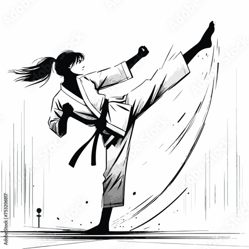 silhouette of a karate person in kimono, sportswoman logo taekwondo 
