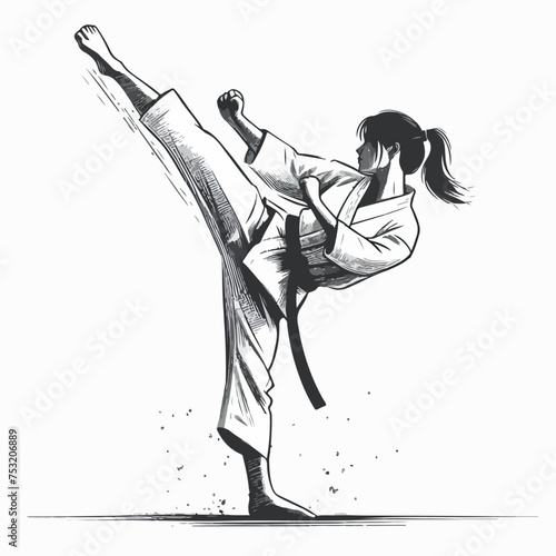 silhouette of a  karate person doing high kick 