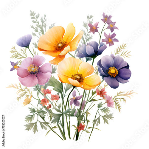 Wild Flowers Watercolor Illustration PNG, Transparent Background © arshia