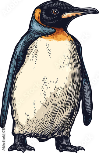 A figure of the Antarctic king penguin raising its wings. Illustration of a penguin on white background photo