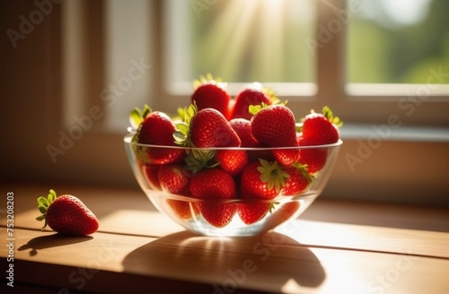 strawberries in a transparent glass plate, juicy, ripe, fresh, seasonal fruit, environmentally friendly, no pesticides, farm, vegetarian, vitamins, spring, food, cooking ingredients, diet, nutrition