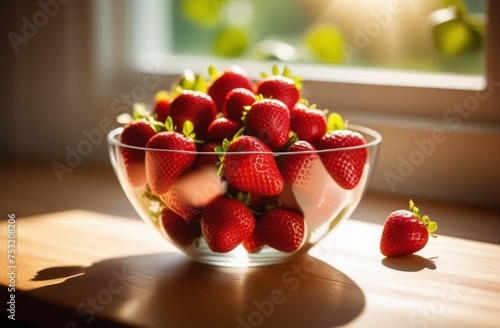 strawberries in a transparent glass plate, juicy, ripe, fresh, seasonal fruit, environmentally friendly, no pesticides, farm, vegetarian, vitamins, spring, food, cooking ingredients, diet, nutrition