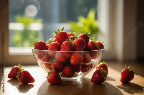 strawberries in a transparent glass plate, juicy, ripe, fresh, seasonal fruit, environmentally friendly, no pesticides, farm, vegetarian, vitamins, spring, food, cooking ingredients, diet, nutrition