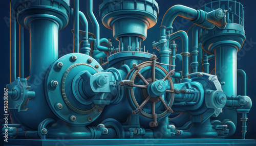Intricate Blue Industrial Pump Machinery