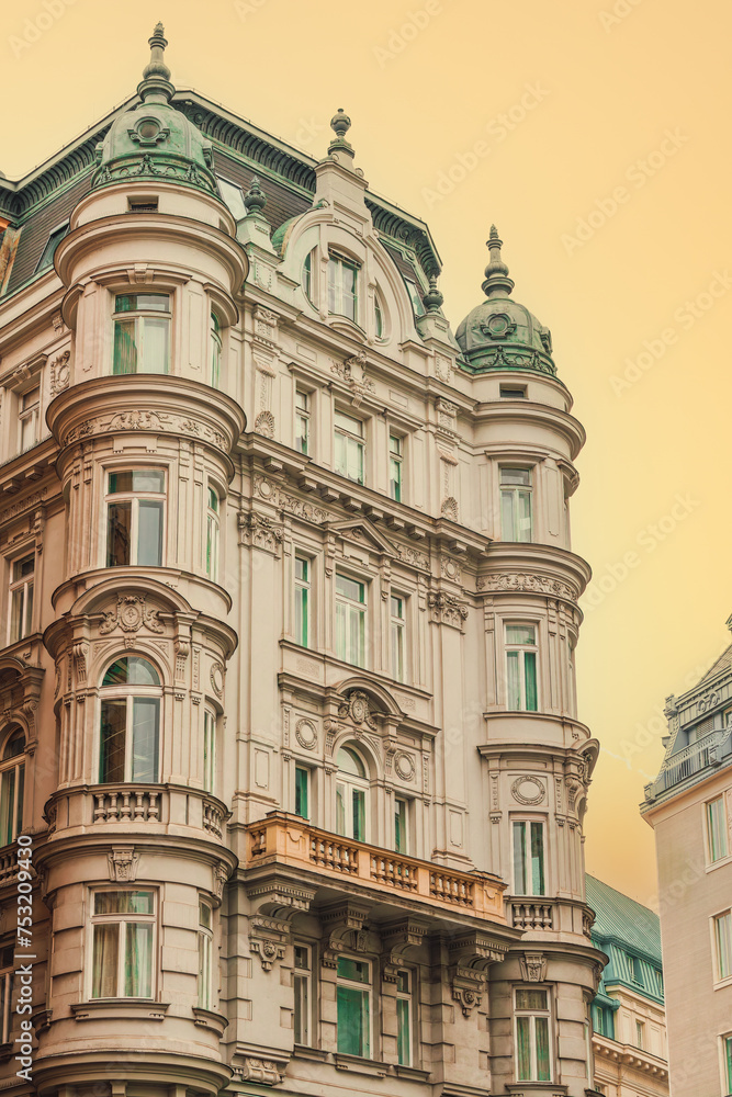 Fototapeta premium A decorative historic building at Kohlmarkt street in the city center in Vienna, Austria.