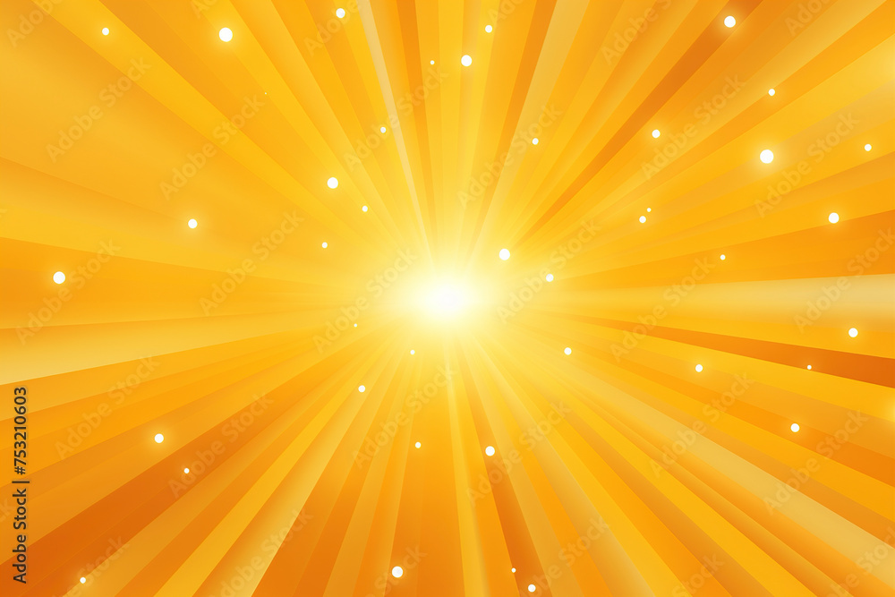 Abstract bright sun rays background with yellow dots. Shiny sun rays illustration with bokeh lights. Yellow banner with Sun rays. Summer illustration for design background.