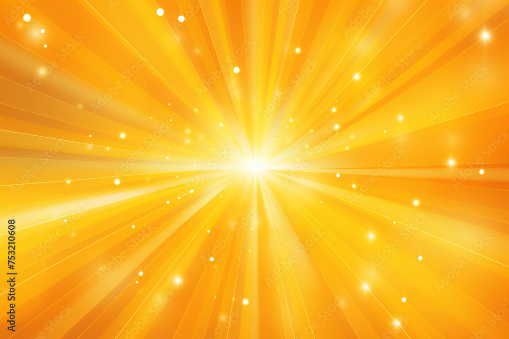 Abstract bright sun rays background with yellow dots. Shiny sun rays illustration with bokeh lights. Yellow banner with Sun rays. Summer illustration for design background.