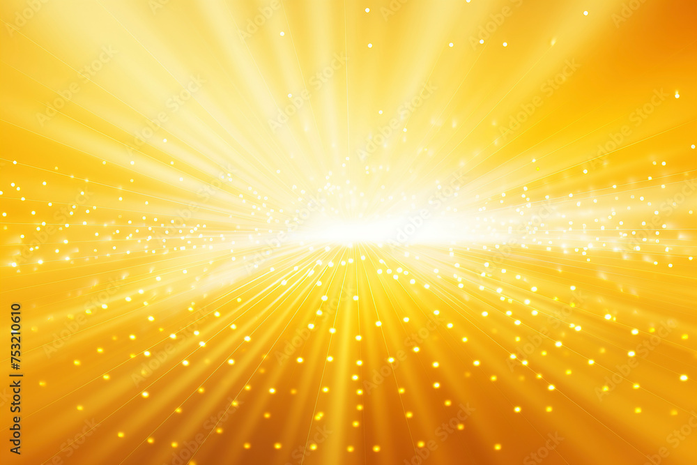 Abstract bright sun rays background with yellow dots. Shiny sun rays illustration with bokeh lights. Yellow banner with Sun rays. Summer illustration for design background.