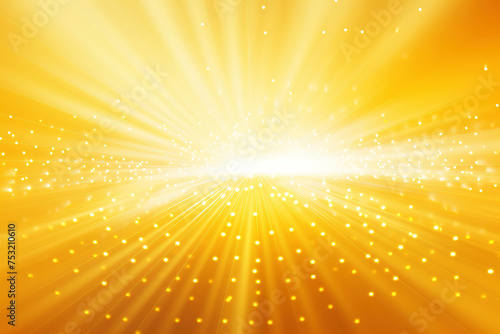 Abstract bright sun rays background with yellow dots. Shiny sun rays illustration with bokeh lights. Yellow banner with Sun rays. Summer illustration for design background.