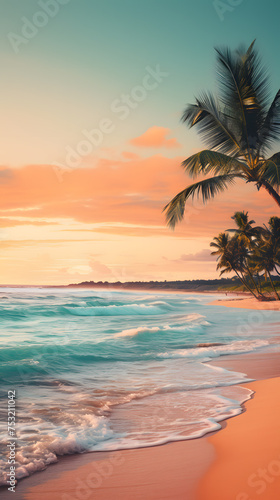 A serene beach sunset with pastel colors  palm trees silhouetted against the sky  a peaceful and tropical mobile wallpaper Generative AI