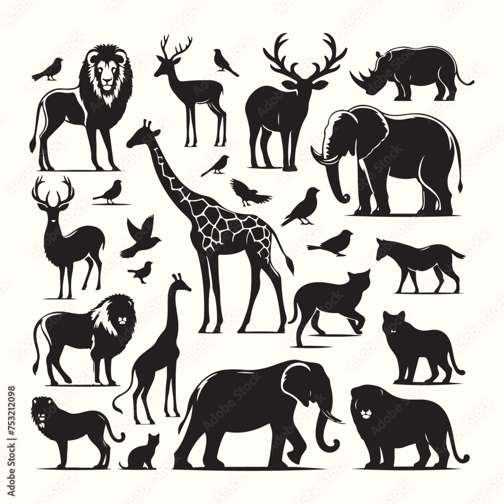 Fototapeta premium Various Animal Silhouette Vector Illustration