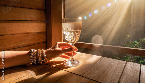elegant woman in love raising the glass on a romantic night