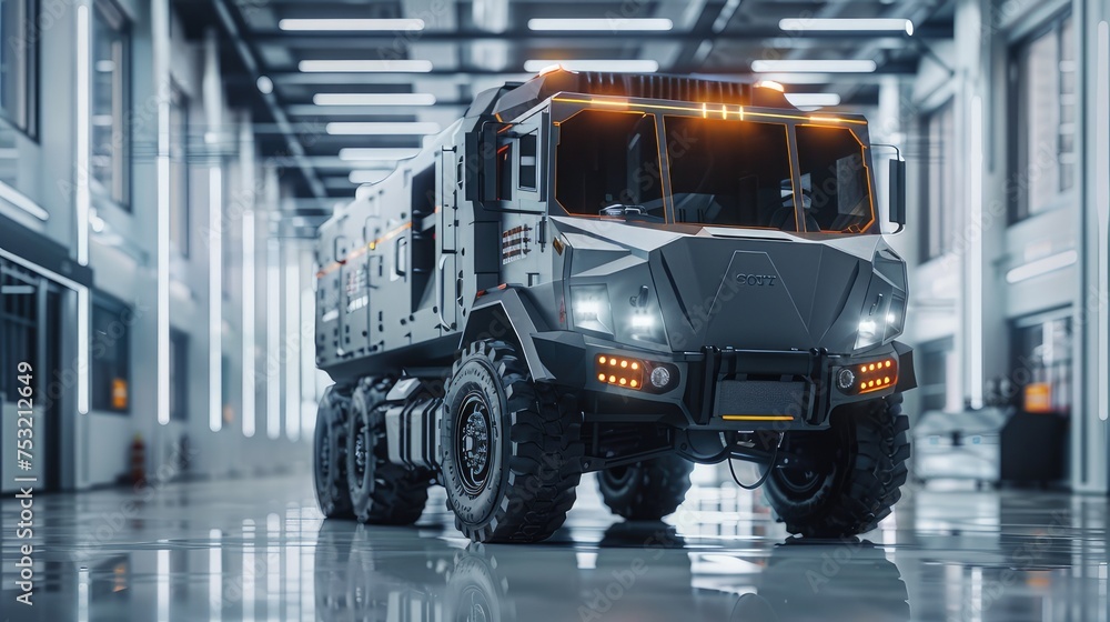 grey monster tactical truck amid a large corporate space grey monster tactical truck amid a large corporate space