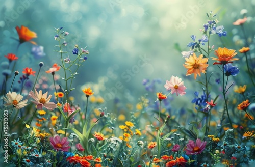 Bunch of Flowers Blooming in the Grass © olegganko