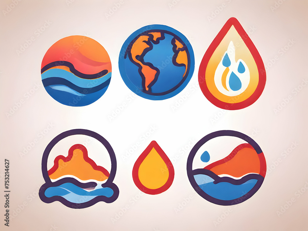 Set of world and water icons.