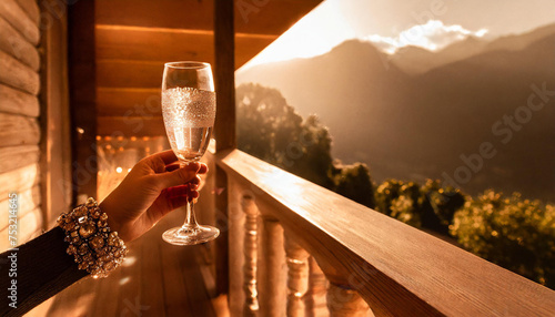 elegant woman in love raising the glass on a romantic night