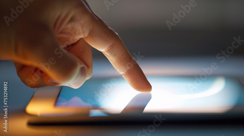 Close-Up of Finger Touching Glowing Smartphone Screen