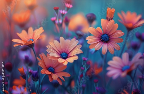 Field Full of Pink and Blue Flowers