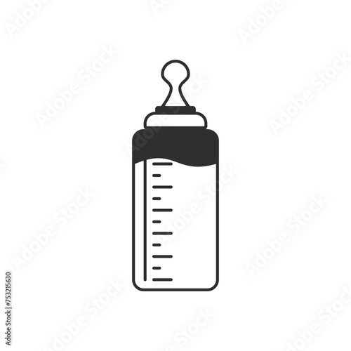 Baby milk bottle icon. Nutrition in the plastic container with nipple for a newborn. Feeding Bottle sign.