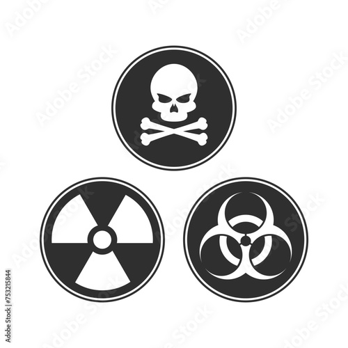 Radiation, Biohazard, Toxic sign and Poison signs. Danger or warning vector icons.