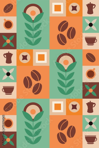Vector geometric pattern coffee design. Pattern for packaging coffee banner poster flyer promotional products coffee. Vector file design elements.
