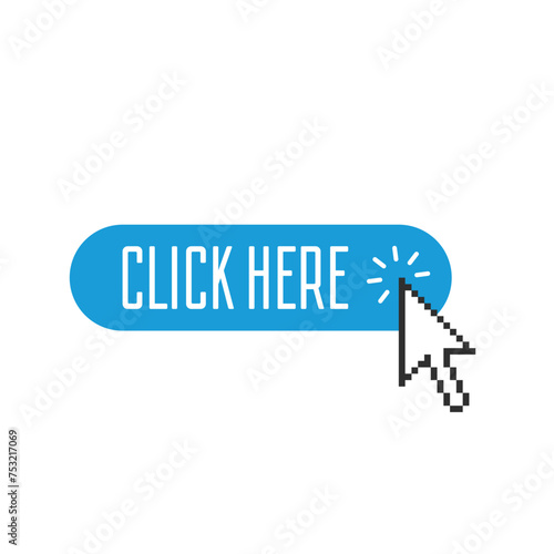 Click here button with cursor clicking. Click web sign cursor symbol.