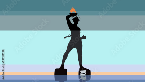 Landscape of the Colossus of Rhodes, flat color illustration