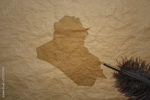 map of iraq on a old paper background with old pen